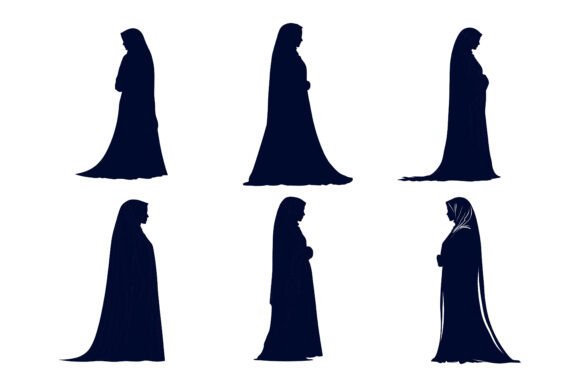 A Modern Digital Illustration Set of Muslim Woman