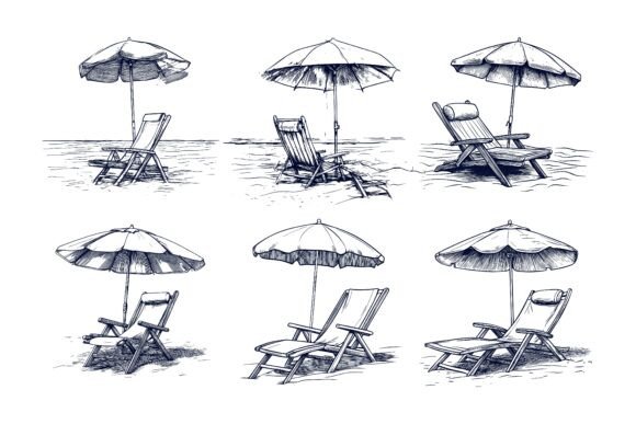 Beach Chairs AI EPS Vector Illustration Collection
