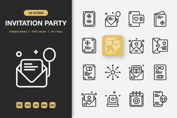 Elevate Your Projects with Invitation Party Outline Icons