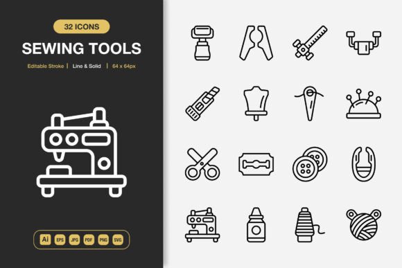 Sewing Tools Icons: A Versatile Set for Modern Projects